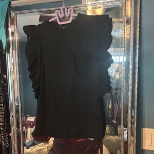 Black Ruffled Sleeve Top